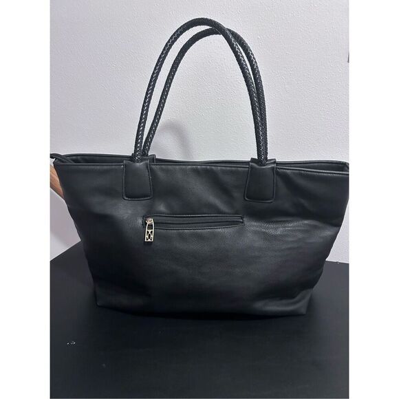 Large Black Shoulder Bag Tote Bag Zipper Closure Front Zip Pocket - Picture 1 of 12